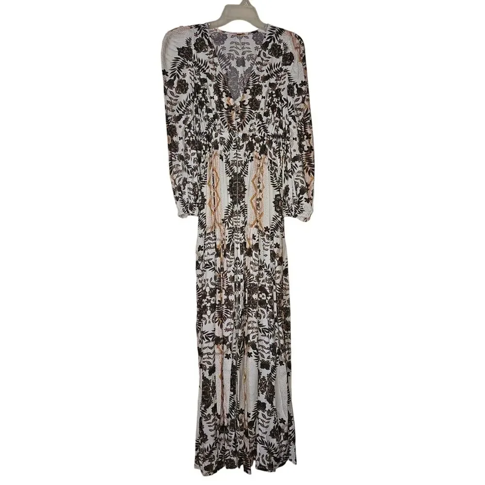New Free People Wandering Folk Maxi Top Duster Dress $228 X-SMALL Palm Print